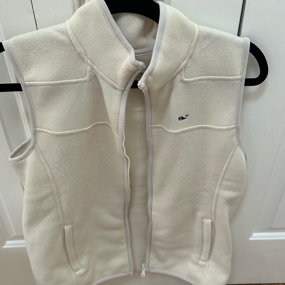Vineyard Vines Cream Fleece Vest with Logo